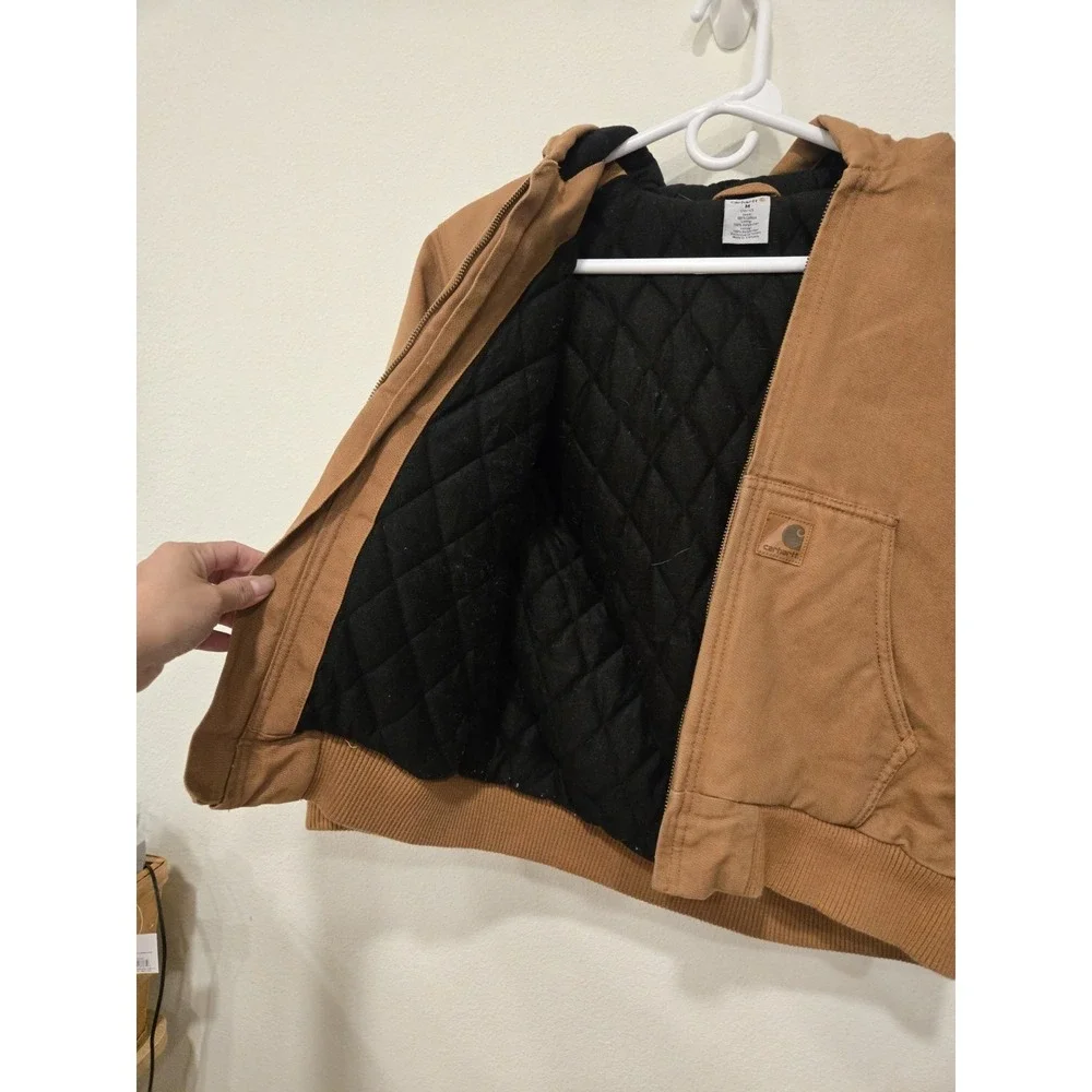 Carhartt Hooded Jacket Youth Boys M (10-12) Brown Quilt Lined Duck Canvas